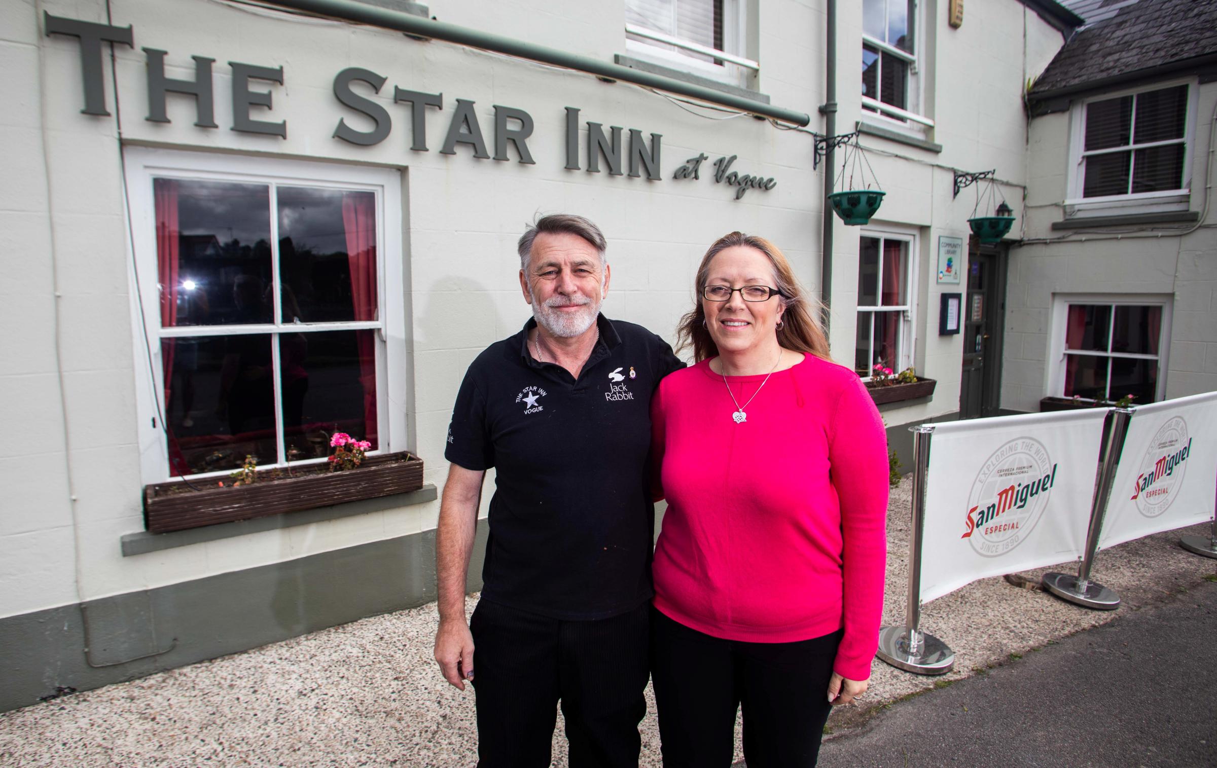 Mark Graham, owner of the Star Inn at Vogue, Cornwall, with his wife Rachel.  Picture SWNS