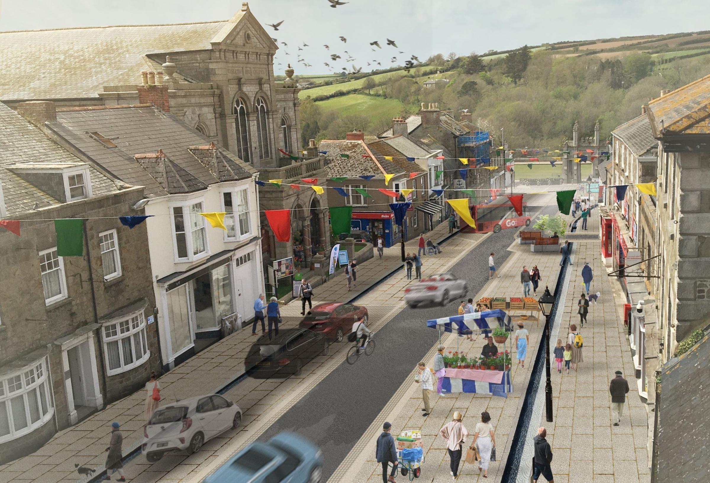 A CGI of how Coinagehall Street in Helston could look under the proposals Picture: Mei Loci Architects