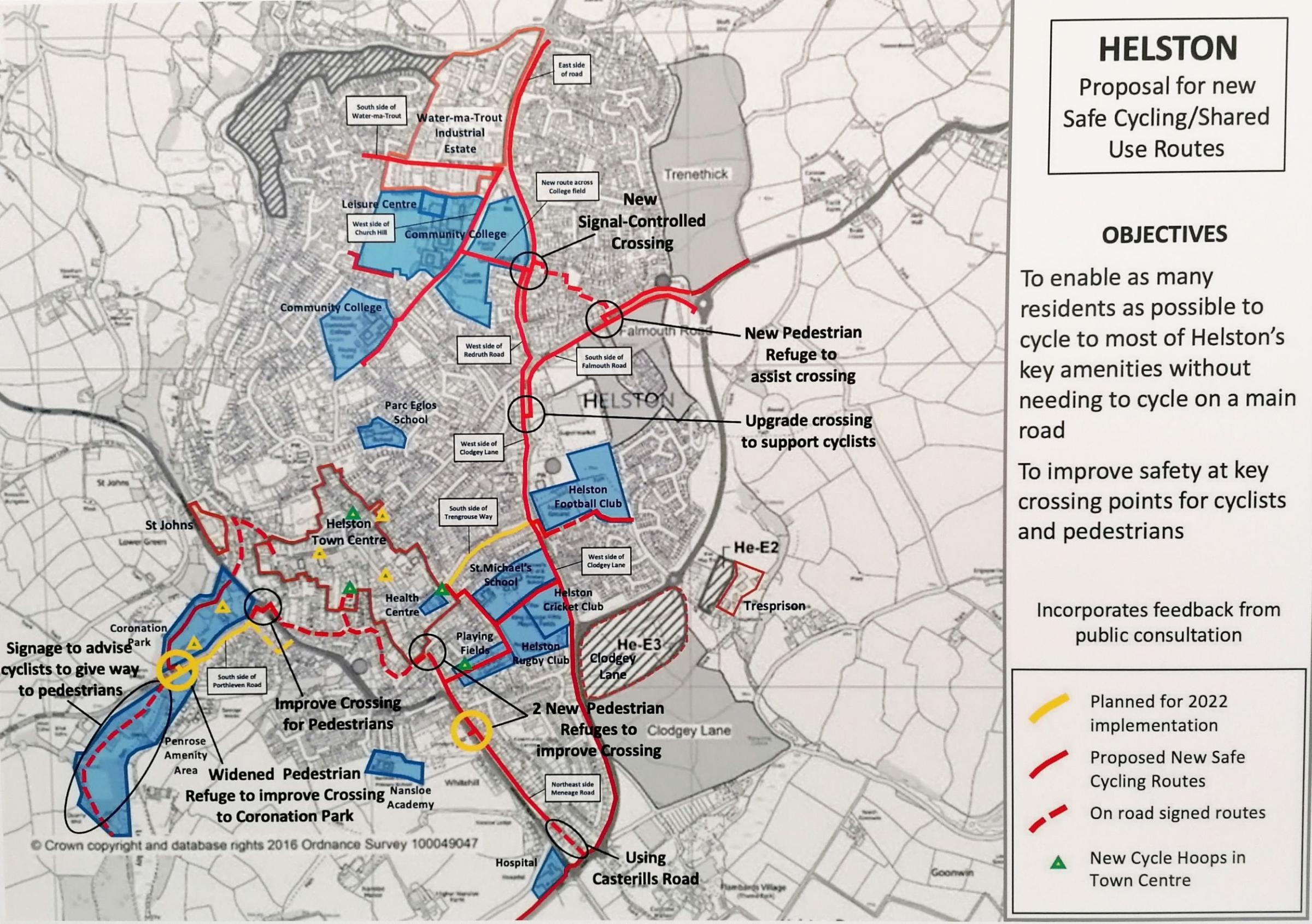 A map showing where the shared cycling and walking routes would ideally link
