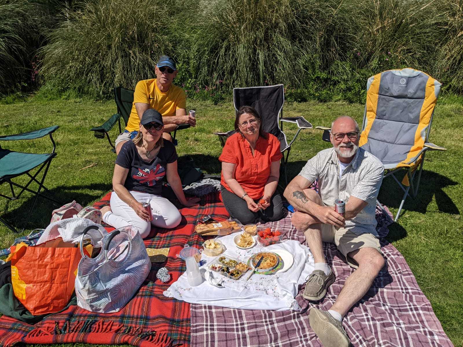 Gary, Jayne, Ros and Paul all from Porthleven enjoying their Jubilee picnic. Photo: Kate Lockett