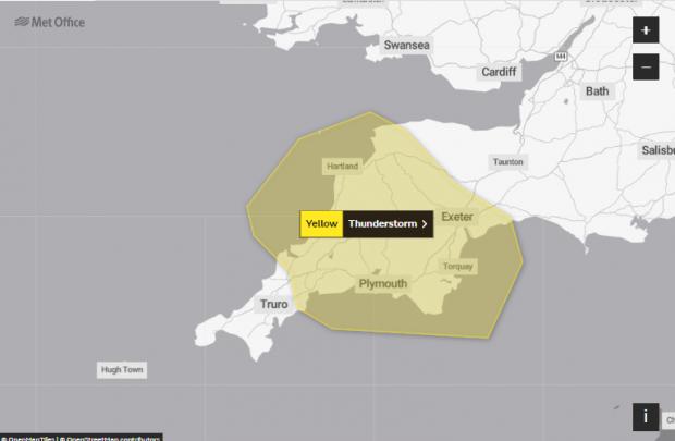 Falmouth Packet: The yellow thunderstorm warning for East Cornwall and Devon