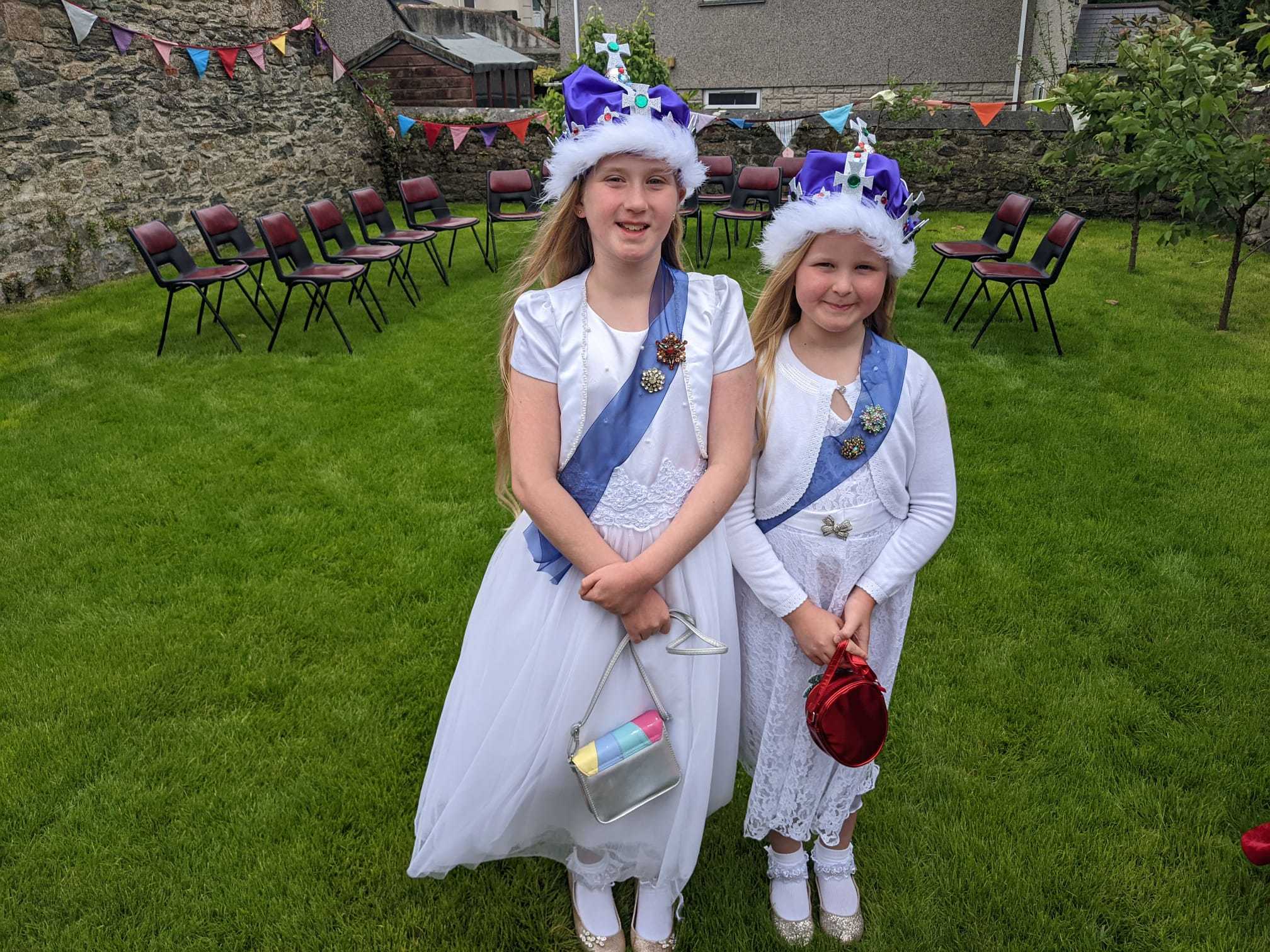 Sisters Polly, 10 and Kitty dressed up as princesses as part of a fancy dress competition