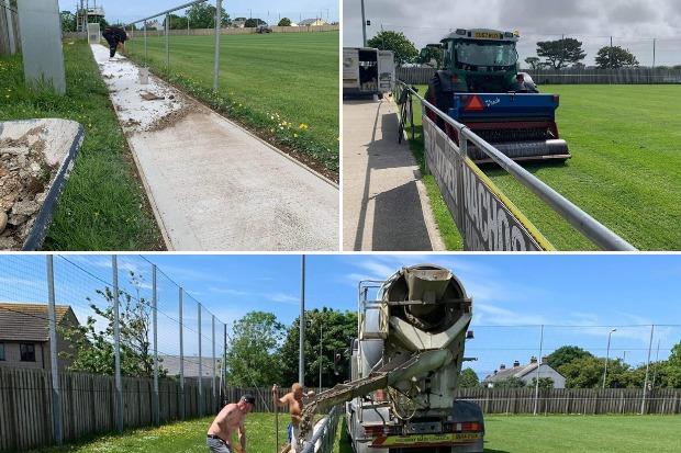 Some of the maintenance work at Kellaway Park. Pictures: Helston Athletic Twitter