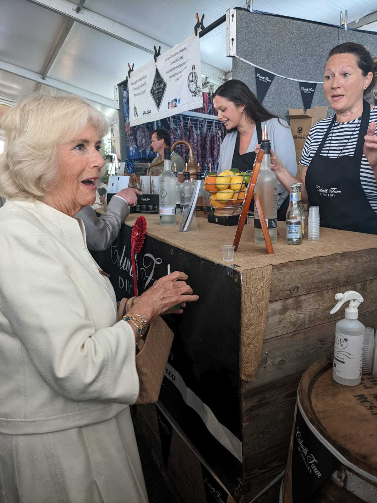 The Duchess of Cornwall samples some gin and said: it packed a punch.