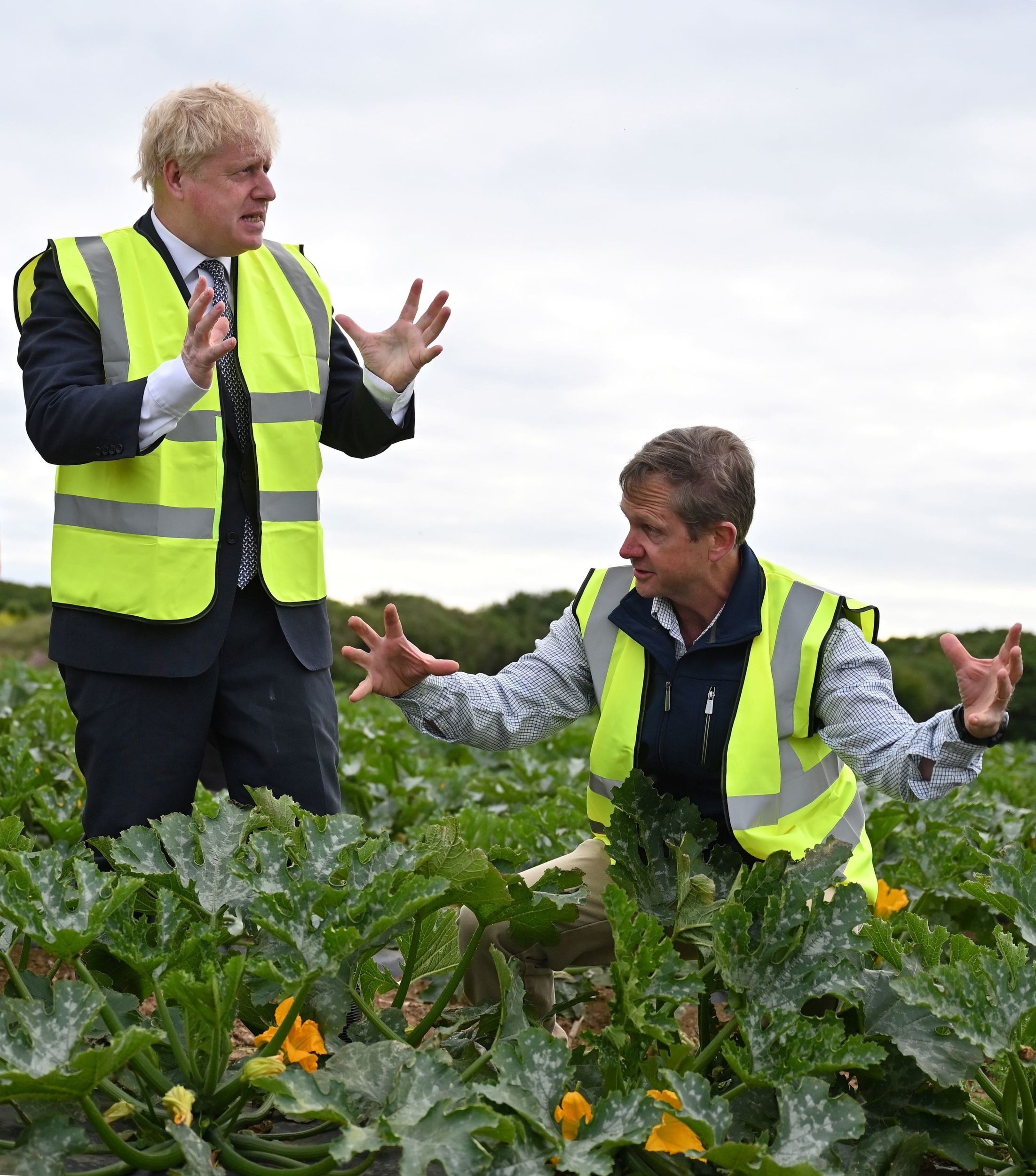 Boris Johnson talks to farm manger Gordon Stokes  Picture: Justin Tallis/PA
