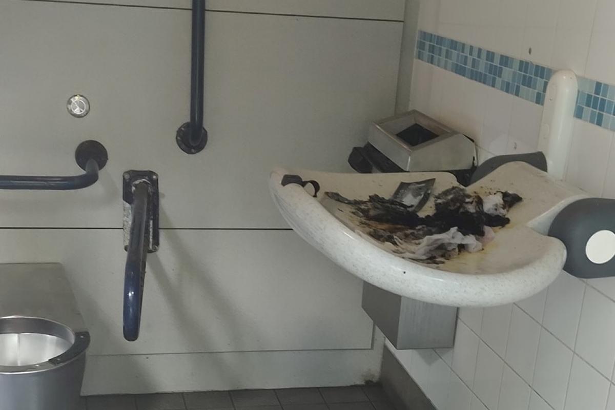 The aftermath of the blaze in Kimberley Park disabled toilets