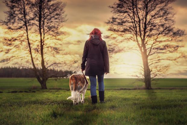 Falmouth Packet: A woman walking her dog. Credit: Canva