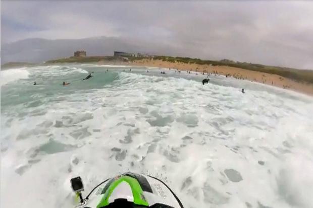Newquay lifeguards carry out a mass rescue at Fistral  Image: RNLI
