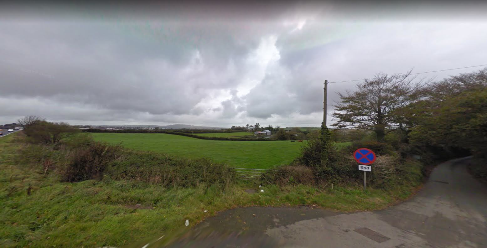 The site at Tencreek Farm, Liskeard, where developers are seeking permission for a drive-thru restaurant, coffee shop and industrial units (Image: Google)