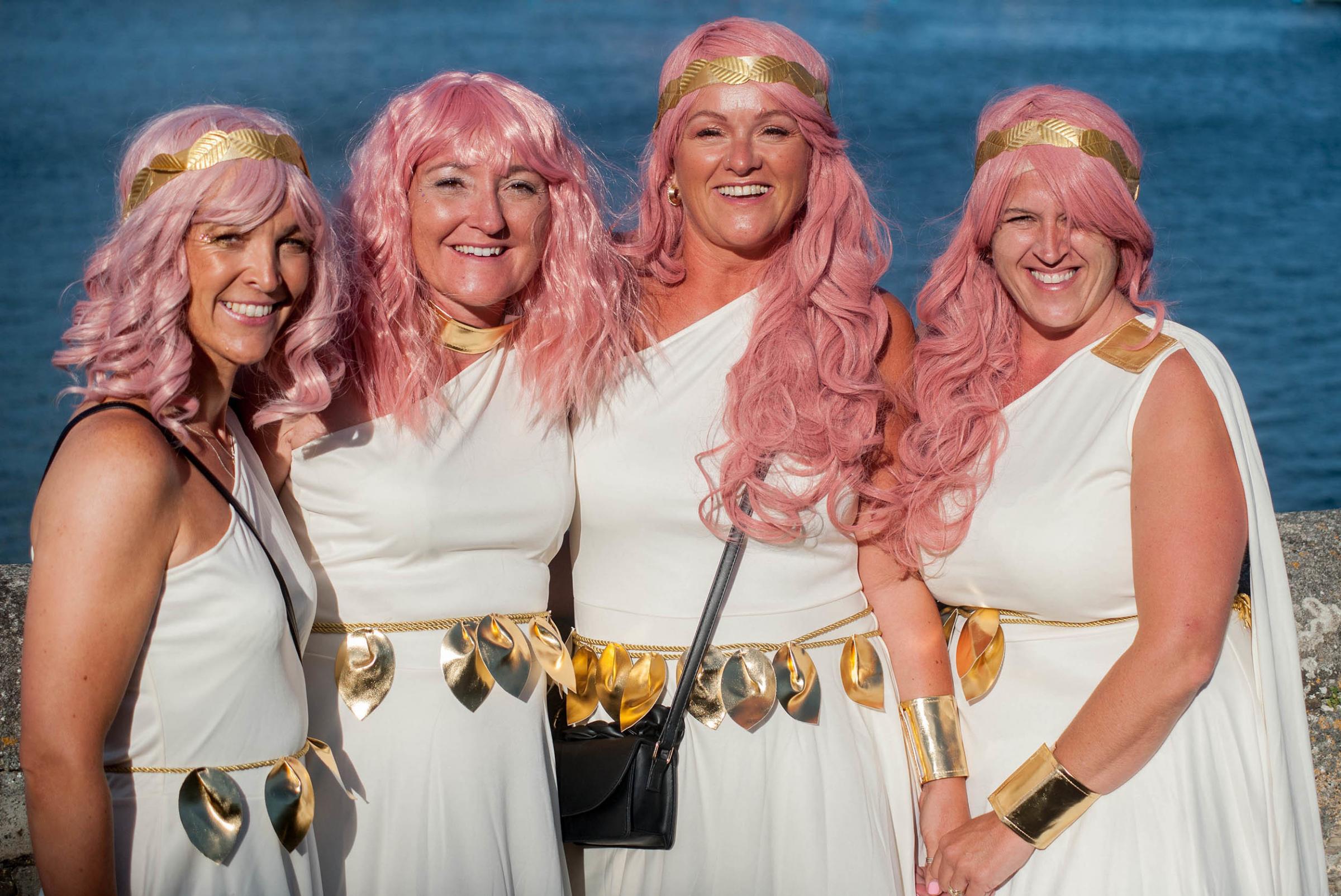 Falmouth Pink Wig Parade from the Greenbank Hotel to Church Street car park on Friday evening: L/r: Natalie, Jen, Nicky and Sarah, pictured at the Greenbank. Picture by Colin Higgs