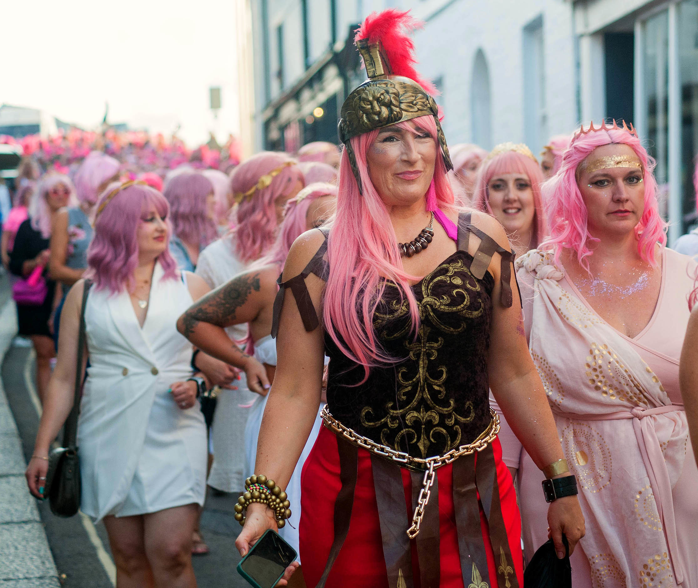 Falmouth Pink Wig Parade from the Greenbank Hotel to Church Street car park on Friday evening: Picture by Colin Higgs
