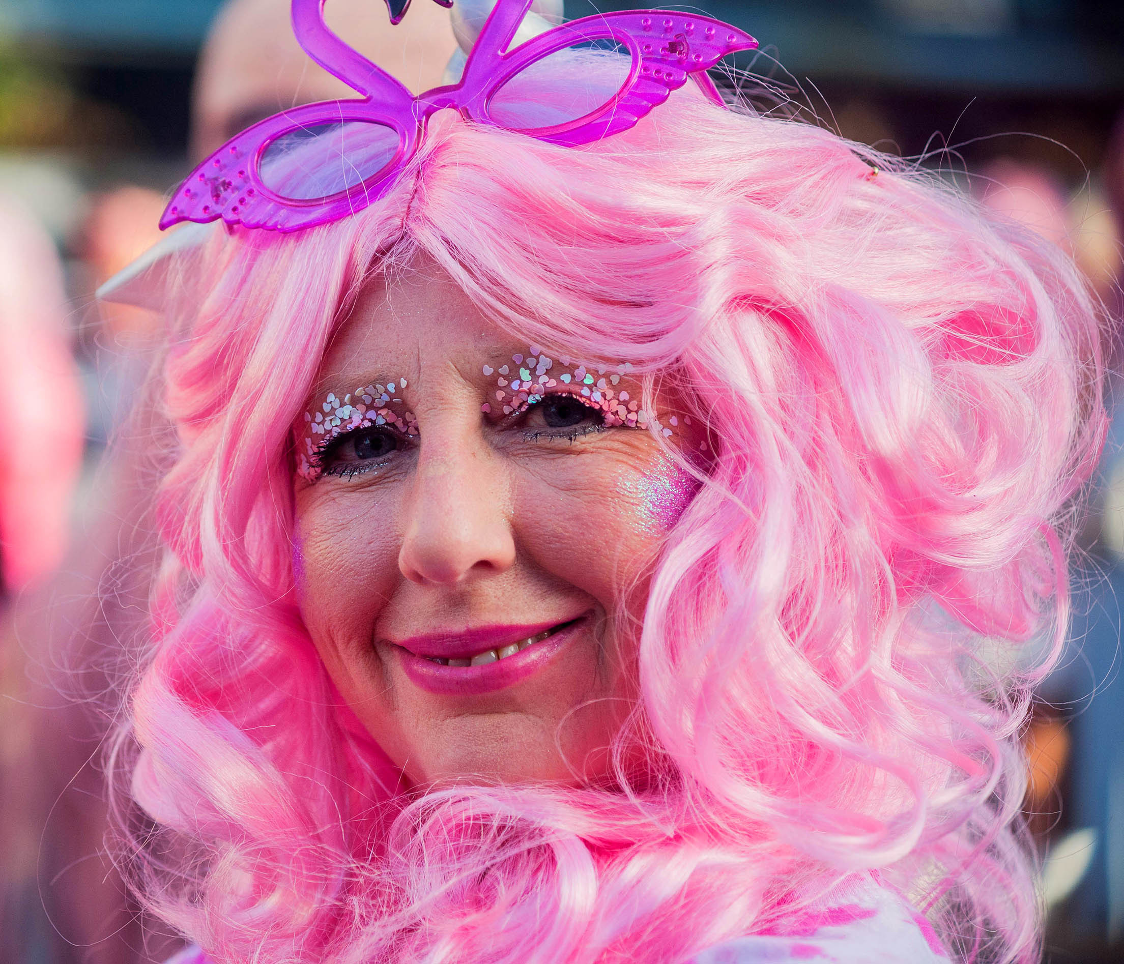 Falmouth Pink Wig Parade from the Greenbank Hotel to Church Street car park on Friday evening: Karen Burton pictured at the Moor. Picture by Colin Higgs
