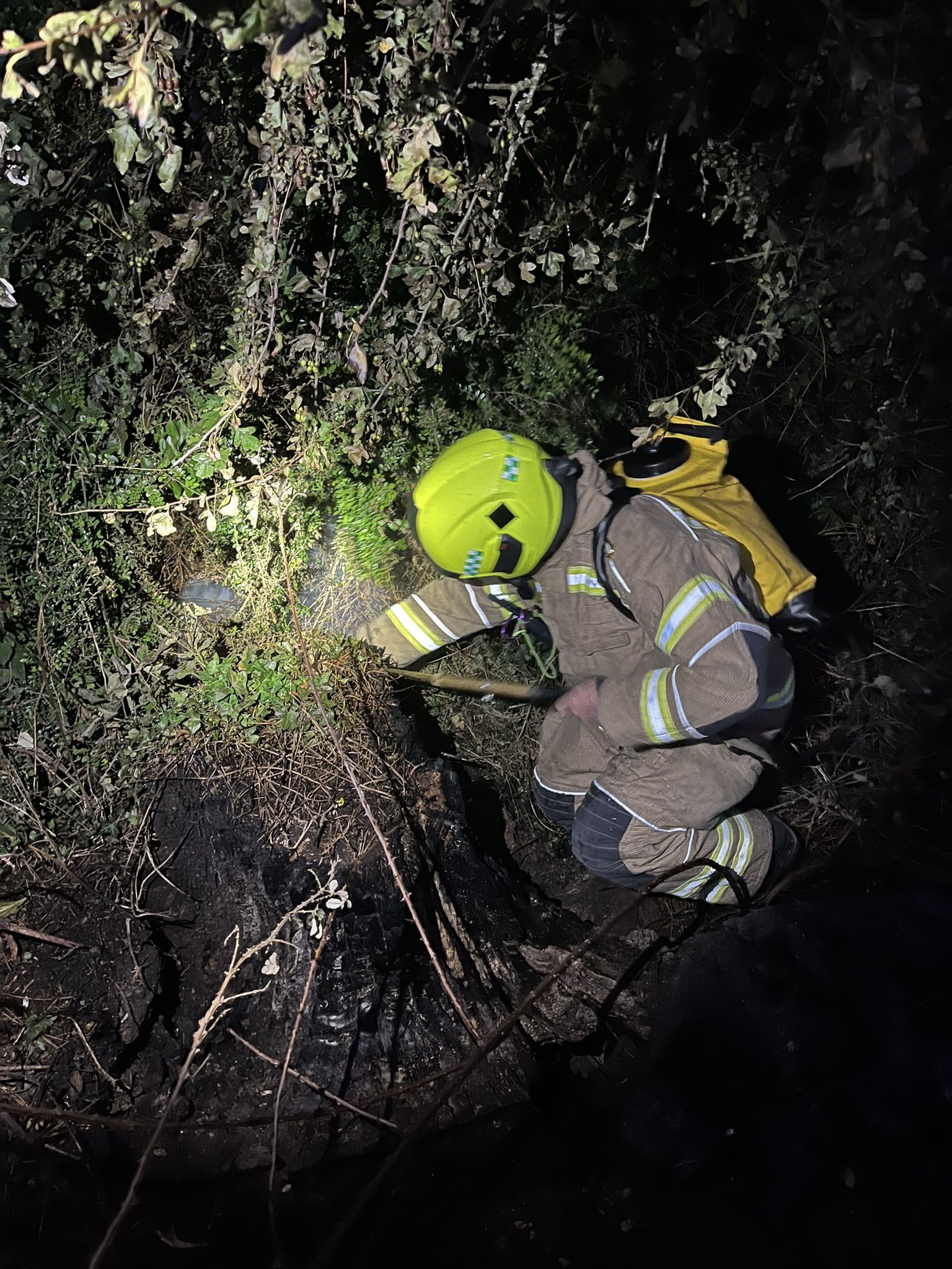 Mullion firefighters at a woodland fire in Malpas, Truro yesterday. Picture Cornwall Fire Service