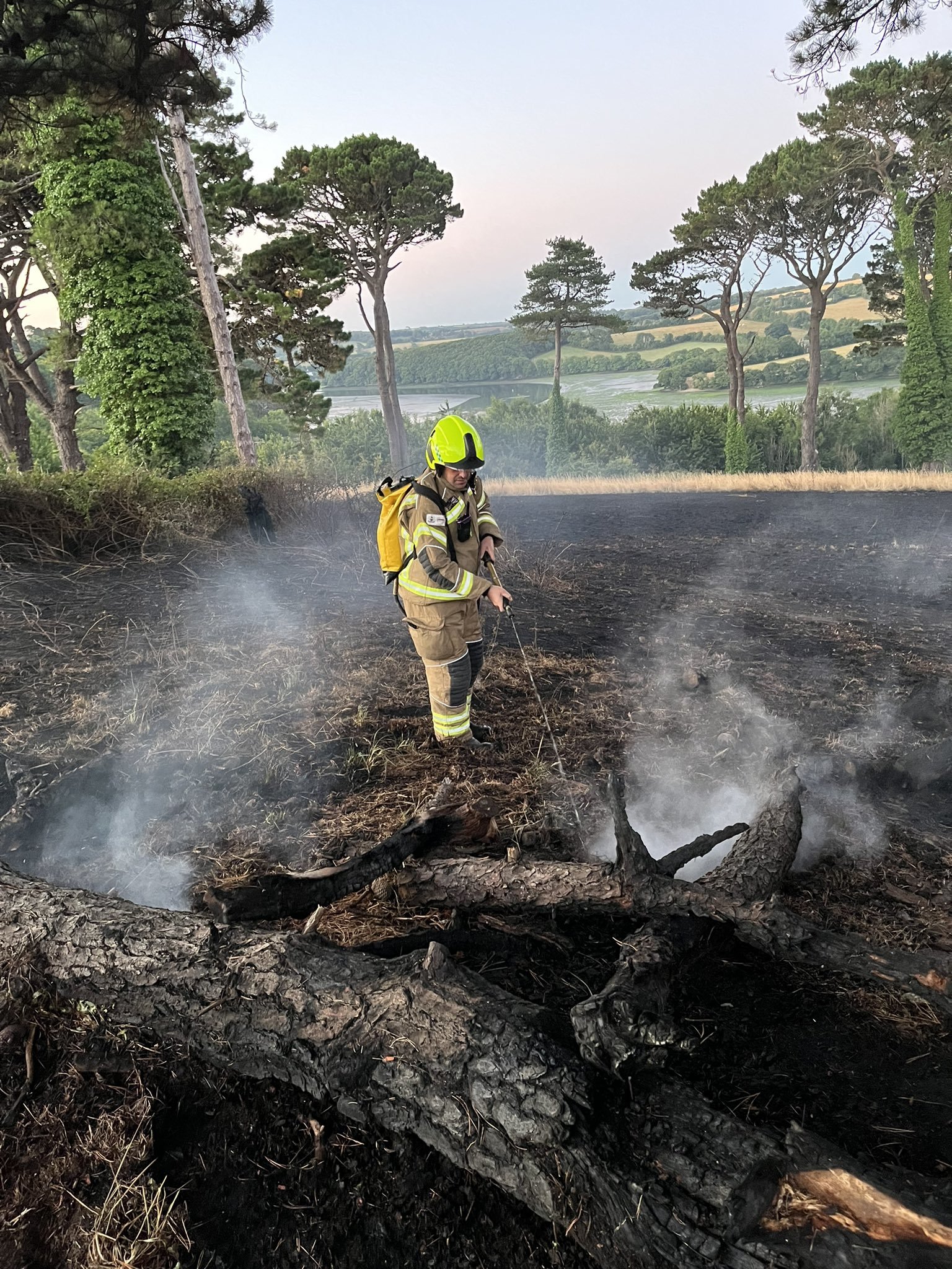 Mullion firefighters damping down at the scene of the Malpas fire. Picture Cornwall Fire Service 
