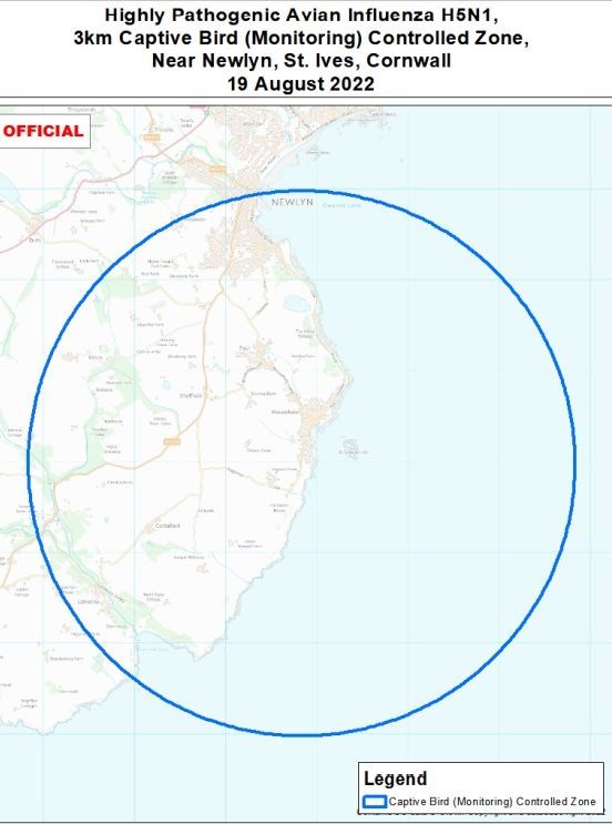 The bird flu restriction zone in West Cornwall. Image: Defra