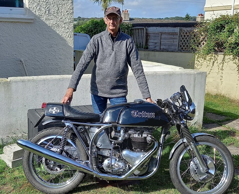 David Saunby with his original Triton motorbike he will ride in the 35th Martin Jennings Run