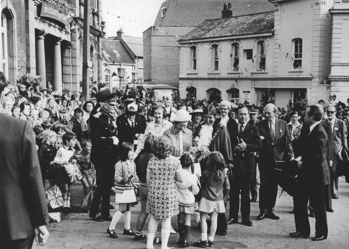 The Queen meets young children on The Moor in Falmouth during her Silver Jubilee in 1977