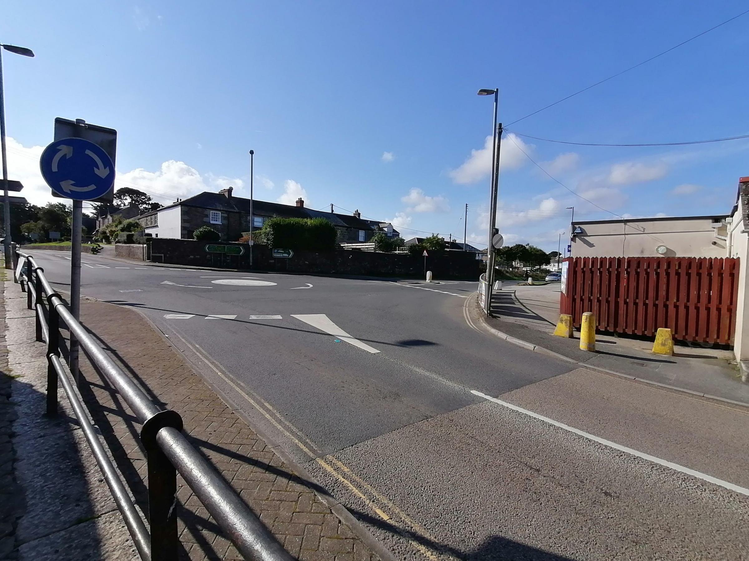 The roundabout by Spar in Helston would normally be filled with traffic on a Monday morning