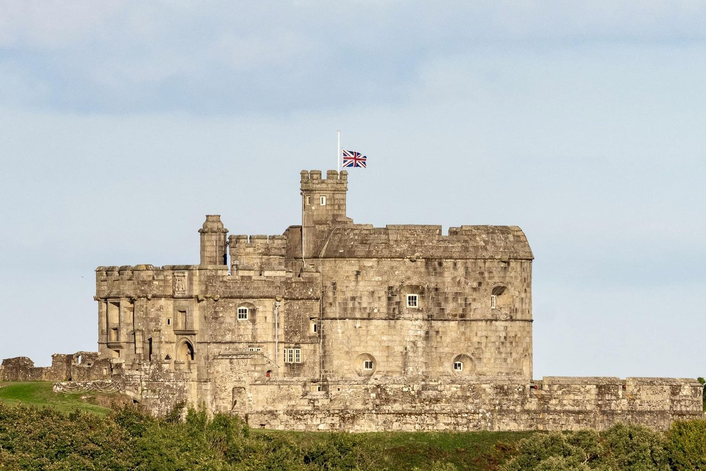 The Union Flag at half-mast at Pendennis Castle Picture: Steve Lampshire
