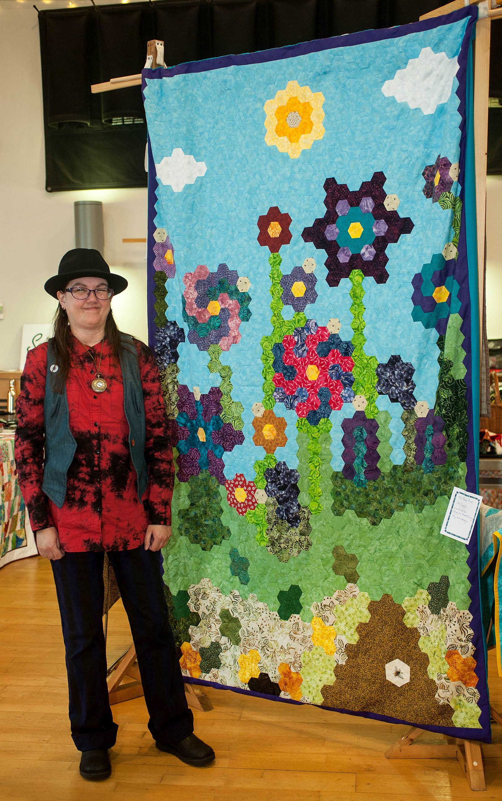 Jo Higgs with her quilt. Picture by Colin Higgs
