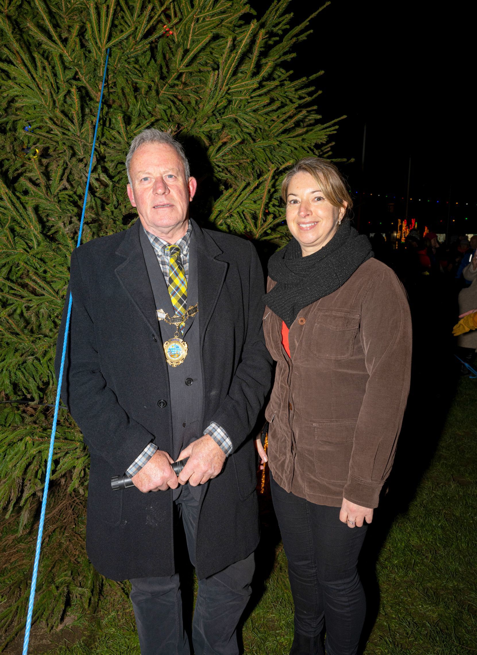 Mayor Mike Toy in front of the Christmas tree with Kirsty Sjoholm Picture: Kathy White