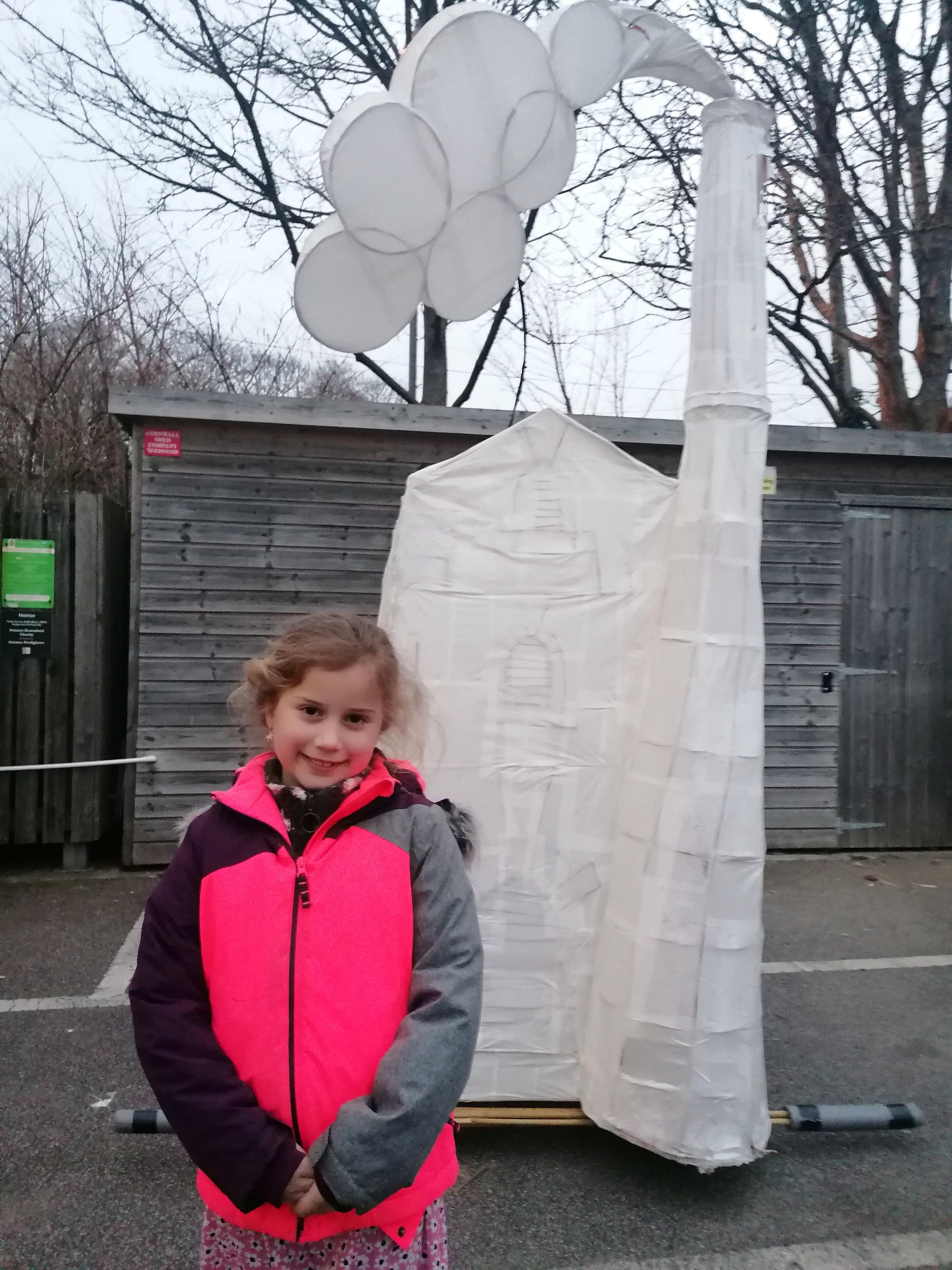Hattie in front of the Cornish engine house lantern