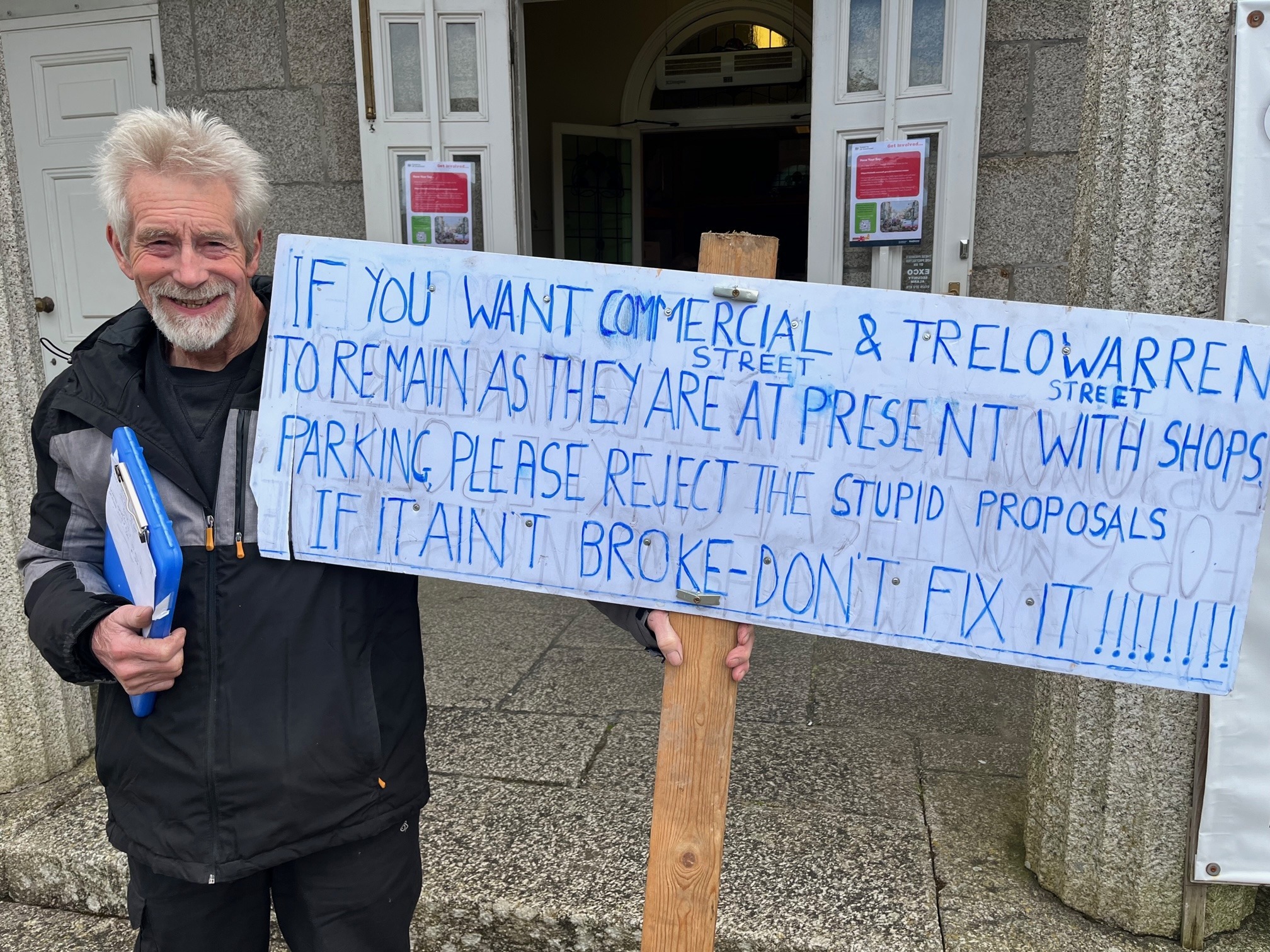 Ralph Elcox protested against the proposals to change the road network in the centre of Camborne