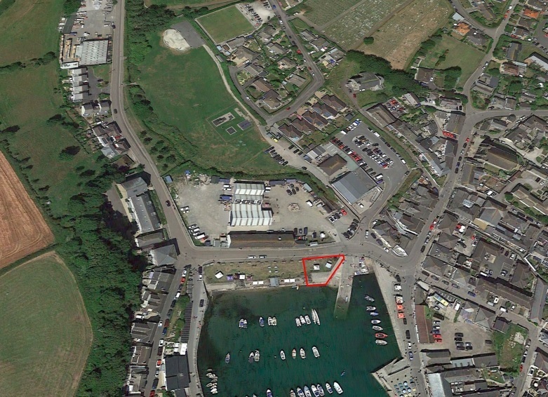 An aerial photograph showing where the proposed restaurant would sit in relation to Porthleven harbour (Pic: RA Design Ltd)