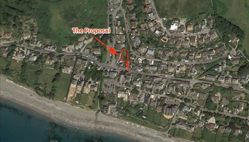 Where the glamping pods will be situated in relation to the rest of Downderry (Pic: Google Earth / Cornwall Council)