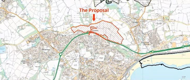 Where the housing estate will be built in relation to Penzance (Pic: Cornwall Council)