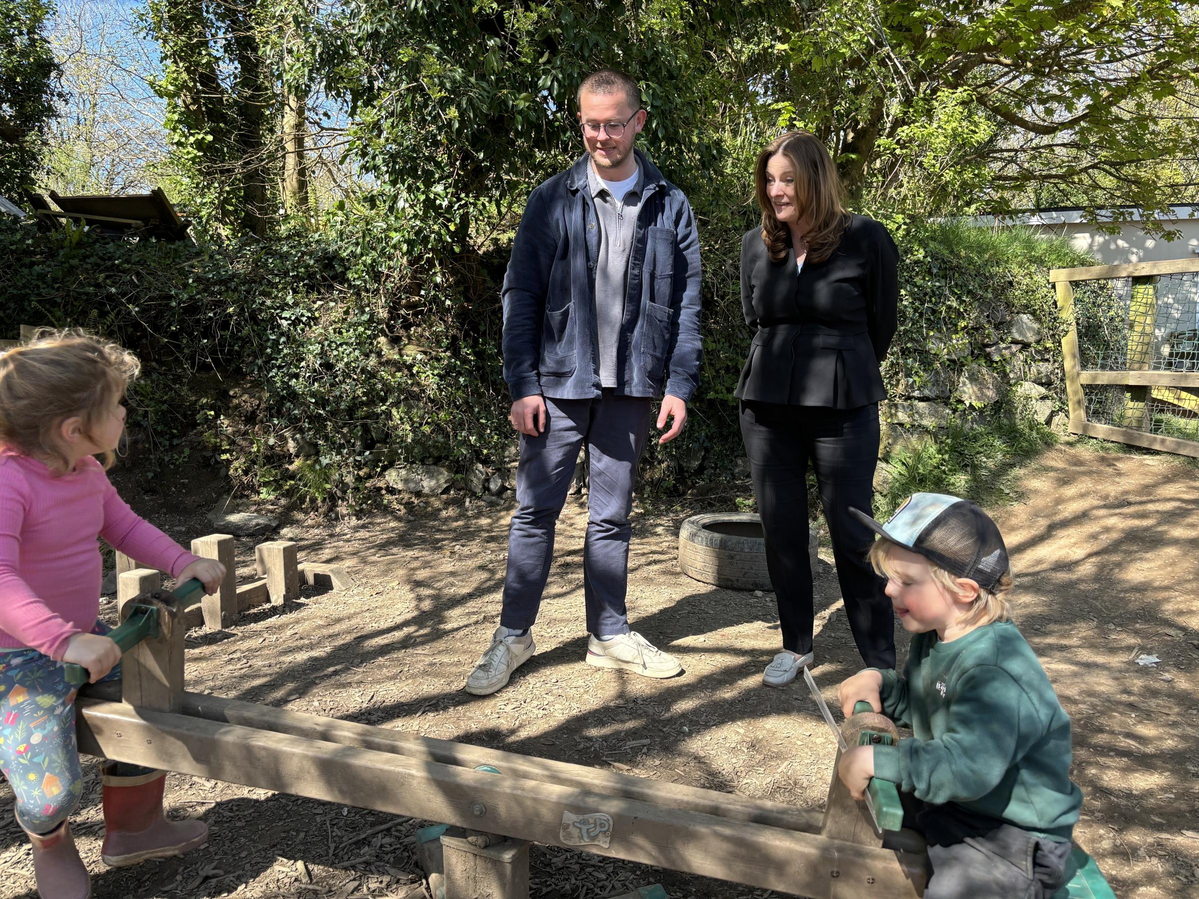 Education Secretary Gillian Keegan and the Conservative parliamentary candidate for Camborne and Redruth, Connor Donnithorne, at Naturally Learning pre-school in Blackwater (Pic: Lee Trewhela / LDRS)