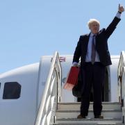 Prime Minister Boris Johnson gives a thumbs up as he arrives in Cornwall for the G7 Summit. Picture: Boris Johnson/Twitter