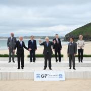 A photo of the leaders meeting face to face in Carbis Bay, Cornwall. Picture: Press Association