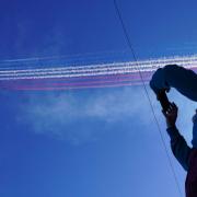 The Red Arrows fly over St Ives Head, during the G7 summit in Cornwall. Picture: Aaron Chown/PA Wire