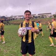 Falmouth striker Jack Bray-Evans with the matchball