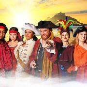 The pirates of Treasure Island at the Hall for Cornwall: Aidan Nightingale, Chloe Endean, Tamisa Chivandire, Edward Rowe, Zahra Ahmadi, Joni Ayton-Kent