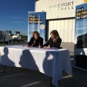 Cornwall Council leader Linda Taylor and Levelling Up minister Dehanna Davison sign the Cornwall Devolution deal at Spaceport Cornwall last year  Image: Richard Whitehouse