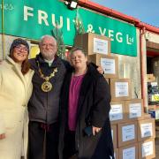 The Mayor with Julia and Mia from Food for Families