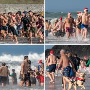 Brave swimmers at Poldhu on Boxing Day
