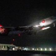 Virgin Orbit's aircraft Cosmic Girl taking off from Spaceport Cornwall on Monday