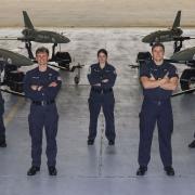 Members of 700X Naval Air Squadron with the new drones at RNAS Culdrose