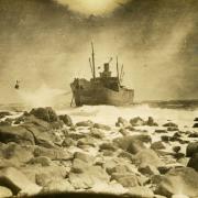 Photograph of the French steamer Gap, ashore off St Keverne in February 1928