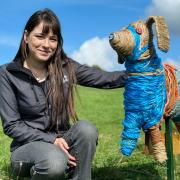 Jade Jackson, Project Coordinator for the organisation with the 'poo Dog' sculpture in Boscawen Fields, Falmouth