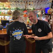 Craig and the team at The White Ball Inn, Tiverton, sporting Lift Legend campaign t-shirts