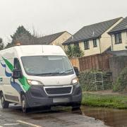 A South West Water van on the Redruth Road this morning (Sunday)