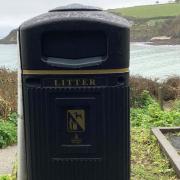 One of the benches overlooking Pennance Point and Swanpool beach is now accompanied by a dog waste bin