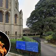 Historic doors on one of Truro Cathedral's associated buildings were destroyed by fire last year