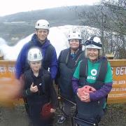 Anne Nicholas took on the zipline for her 80th birthday with son John, daughter Ruth and grandson James,