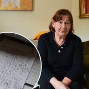 Sandra Richards says she hasn't been able to sleep properly for three months since the neighbour moved in. Inset just some of the pages of recordings of noise made by Mrs Richards