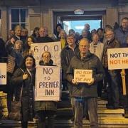 Protesters make their feelings known about the Premier Inn plans at a meeting in St Ives last year